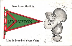 Pennant Postcard IL Princeton Dutch Boy in Clogs Playing Giant Tuba 1916 V205