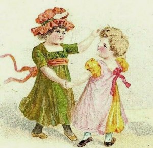 Lot Of 2 1880's-90's Victorian Religious Cards Children At Play Wagon P158