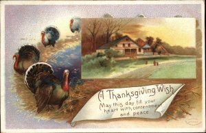 Thanksgiving Int'l Art Country Scene Turkey Border c1910 Vintage Postcard