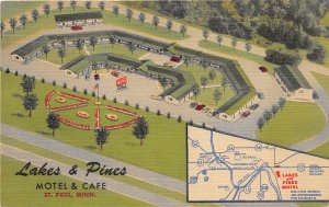 St. Paul Minnesota 1940s Postcard lake & Pines Motel & Cafe