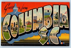c1940's Greetings From Columbia Multiview South Carolina Correspondence Postcard