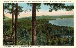 NY - Becker's Outlook, Adirondacks. 4th Lake, Cedar & Dollar Islands, Surpris...