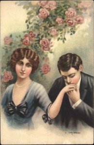 A/S V. Orlandi Handsome Man Kisses Woman's Hand Romance c1910 Postcard