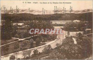 Old Postcard Pau Station and the Chaine des Pyrenees