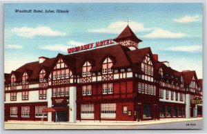 Joliet Illinois~Woodruff Hotel On Corner~Vintage Linen Postcard