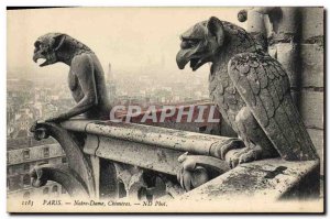 Old Postcard Gargoyle Paris Notre Dame Chimeres