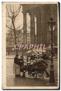 Postcard Old Paris Wandering Merchant flowers Place de la Madeleine