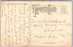 A Merry Christmas Holy Leaf Cherry Winter Snow House & Bridge Postcard