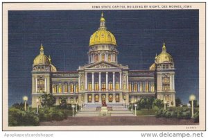 Iowa Des Moines Iowa State Capitol Building By Night 1939