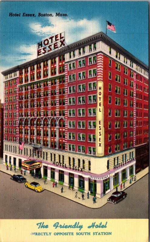 Hotel Essex Boston MA South Station Summer Street Cars Restaurant Vtg Postcard