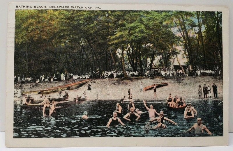Delaware Water Gap Pa Bathing Beach 1927 to Corning Glass Works Postcard C5