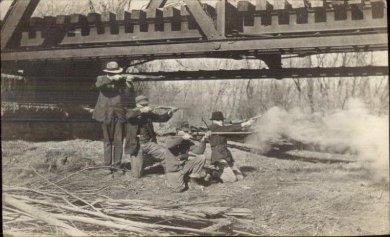 Men Shooting Guns Near Bridge Superior NE 1912 Real Photo Postcard jrf 