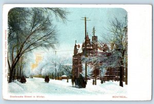 1910 Montreal Quebec Canada Vintage Postcard Sherbrooke Street Winter Exterior