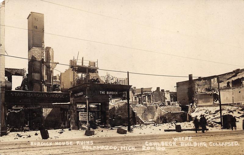 Kalamazoo Michigan~Burdick House Ruins~Cowlbeck Bldg Collapsed~Disaster~RPPC