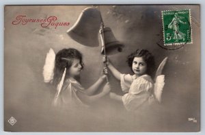 Angels, Children, Joyeuses Paques, Happy Easter, Antique French Postcard