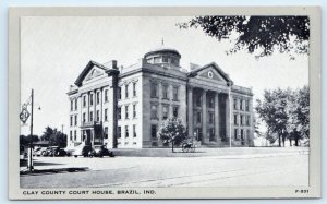 BRAZIL, IN Indiana ~ Clay County COURT HOUSE c1940s Cars Postcard