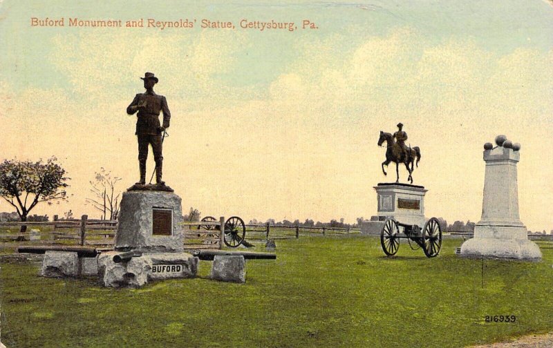 c.1910, Civil War, Gettysburg, Buford and Reynolds,  Old Postcard