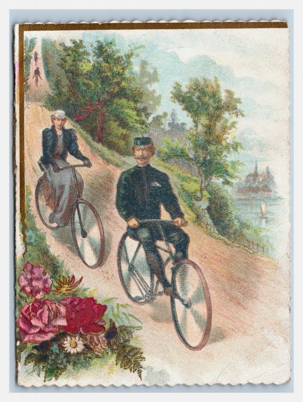 1880s Woman & Man Riding Bicycles Fab! P205