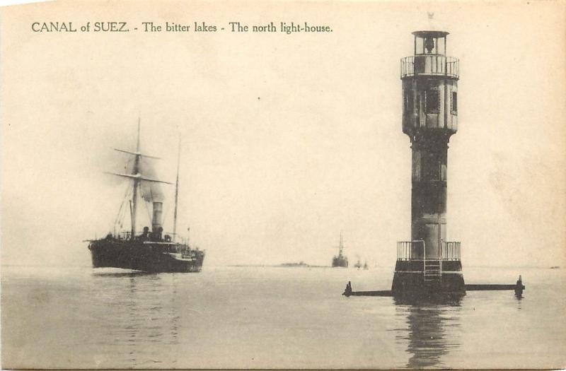 c1910 Lithograph Postcard; Suez Canal Bitter Lakes, The North Light House Egypt