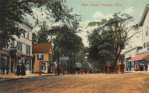 Canaan CT Street View Storefronts Horse & Wagons Postcard