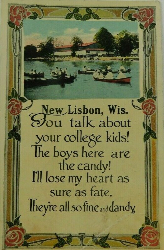 New Lisbon Wis. Poem Written On Posted Divided Back Vintage Postcard