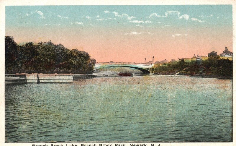 Vintage Postcard Branch Brook Lake Park Bridge Nature Newark New Jersey NJ