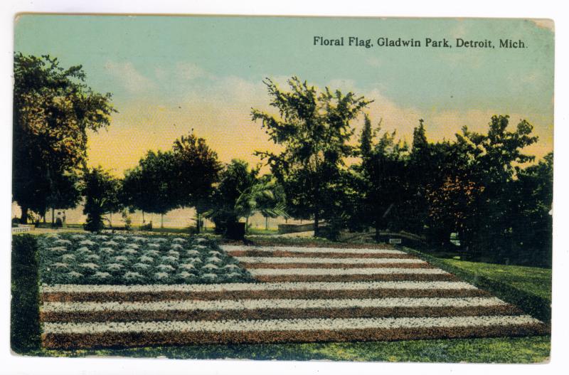 Port Huron, Michigan to Warren, Ohio 1912 PC, Detroit Gladwin Park Floral Flag