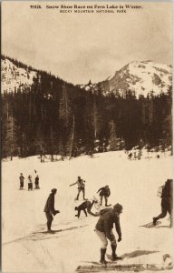 Snowshoe Race on Fern Lake CO Rocky Mountain National Park Litho Postcard G10