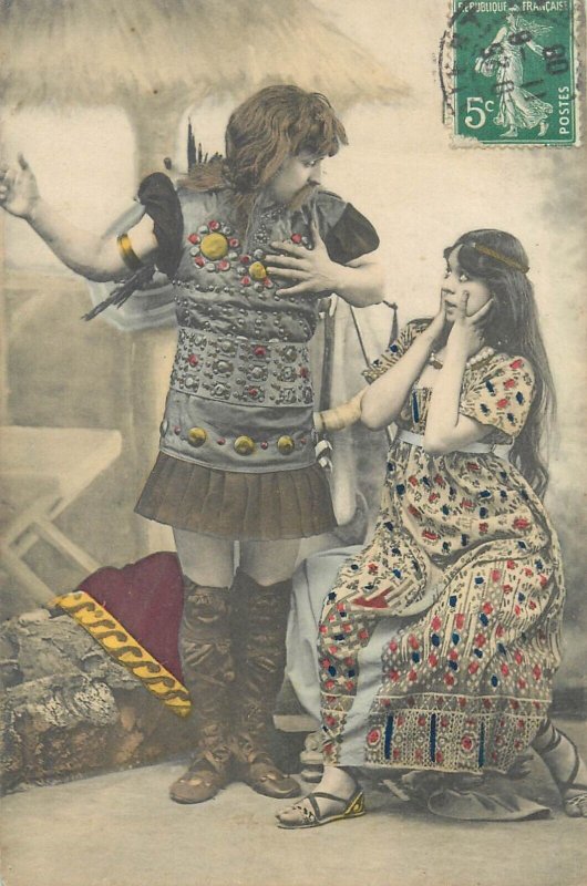 Set 5 antique postcards 1908 couple costumes allegory lovers France nice colors 