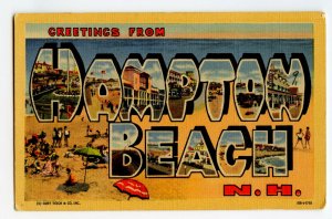 Greetings From HAMPTON BEACH N. H. LARGE Letter Vtg. Postcard Standard View Card 