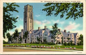 Vtg 1930s University Of The City Of Toledo Ohio OH Linen Postcard