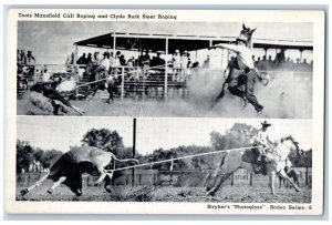 c1920's Toots Mansfield Calf Roping & Clyde Burk Steer Fort Worth Texas Postcard