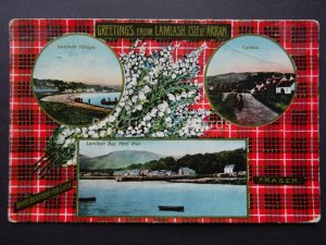 Isle of Arran GREETINGS FROM LAMLASH Fraser Tartan c1914 Postcard Raphael Tuck