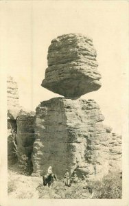 1920s Colorado Balance Rock Tourist equestrian RPPC Photo Postcard 20-1795