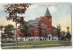 Muskegon Michigan MI Creased Damaged Postcard 1913 High School