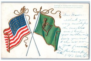 Chicago IL Postcard Greetings To Ireland From America's Shore Flags 1911 Antique
