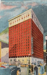 Vintage Postcard Kentucky Hotel Building People Cross Walking Louisville K.Y.