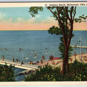 1937 Mitiwanga Ohio Bathing Beach Lake Erie Resort Crowd Pier Dock Teich PC A220