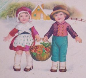 Ellen Clapsaddle Children Hold Basket European Vintage New Year Antique Postcard