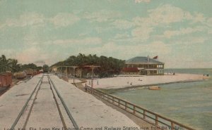 FISHING CAMP TRAIN DEPOT & VIADUCT LONG KEY FLORIDA POSTCARD (c. 1910)