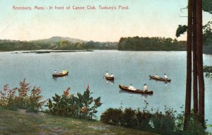 Vintage Postcard 1910's In Front of Canoe Club Tuxbury's Pond Annesbury Mass. MA