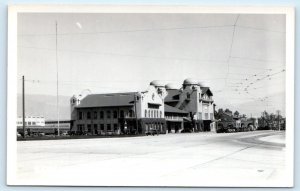 RPPC SAN BERNARDINO, CA California ~ SANTA FE RAILWAY DEPOT c1940s Postcard