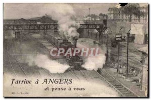 Old Postcard J arrives at Angers and think of you train station