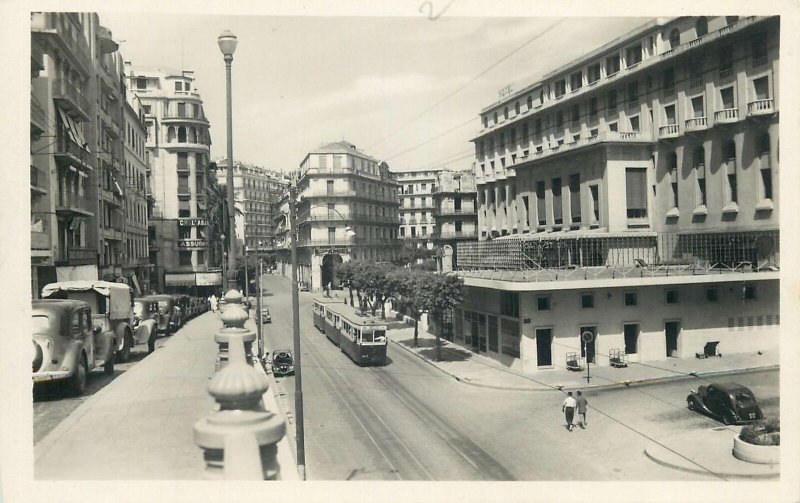 Postcard Alger Boulevard Bugeaud rue Alfred Lelluch tramway street view
