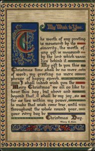 Christmas My Wish To You Mary C Low Quote Ernest Nister c1900s-20s Postcard