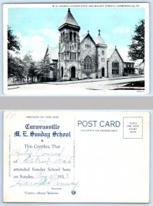 CURWENSVILLE, Pennsylvania PA ~ M.E. CHURCH State & Walnut Streets 1933 Postcard