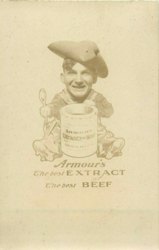 c1910 Advertising RPPC Cowboy w/ Spoon, Can of Armour's Extract of Beef