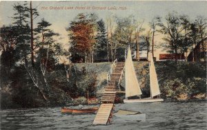 F70/ Orchard Lake Michigan Postcard 1909 Hotel Building Sailboats