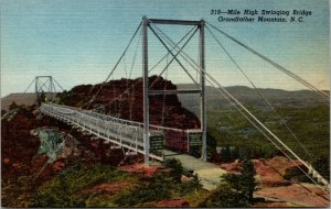 Grandfather Mountain, NC, Mile High Swinging Bridge, 1953 Linen Postcard 