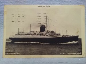 Boat Ship SS Champlain French Line Transatlantic 1936 Postcard